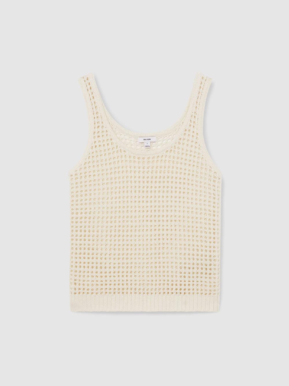 Reiss Linen Open-Knit Vest In Ivory