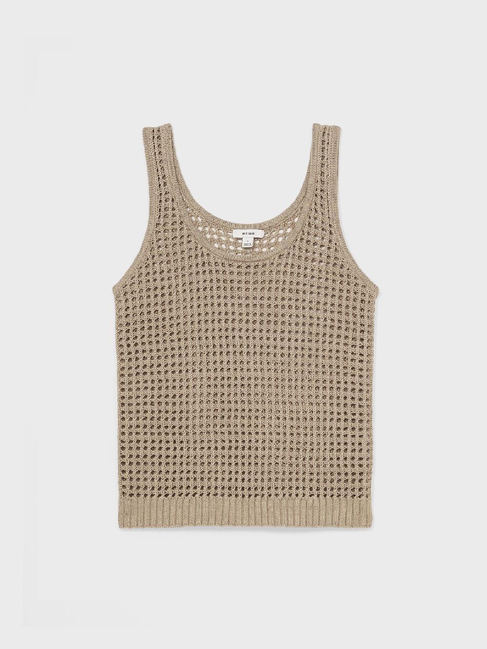 Reiss Linen Open Knit Vest In Stone
