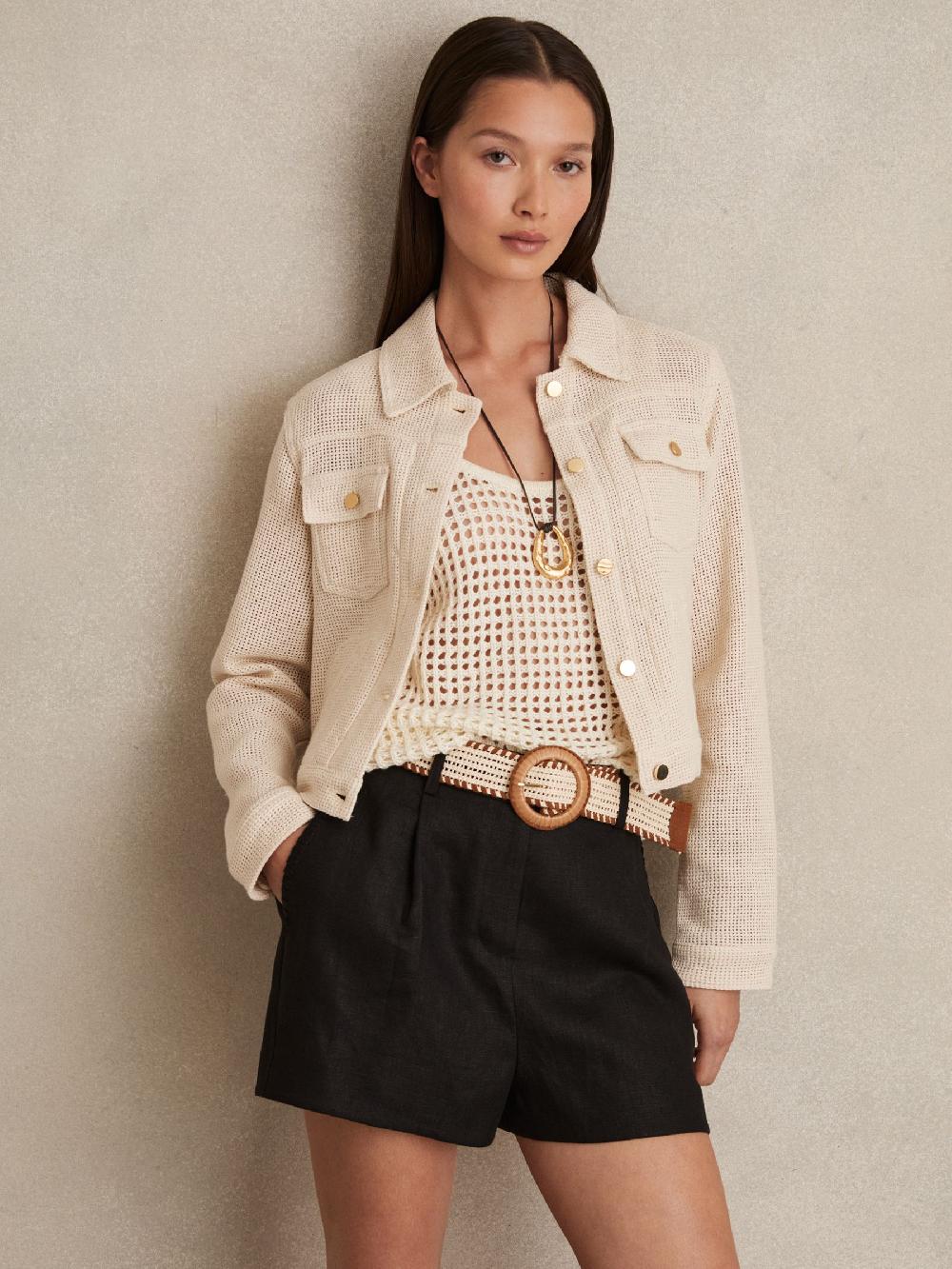 Reiss Linen Pleat-Front Belted Shorts In Black