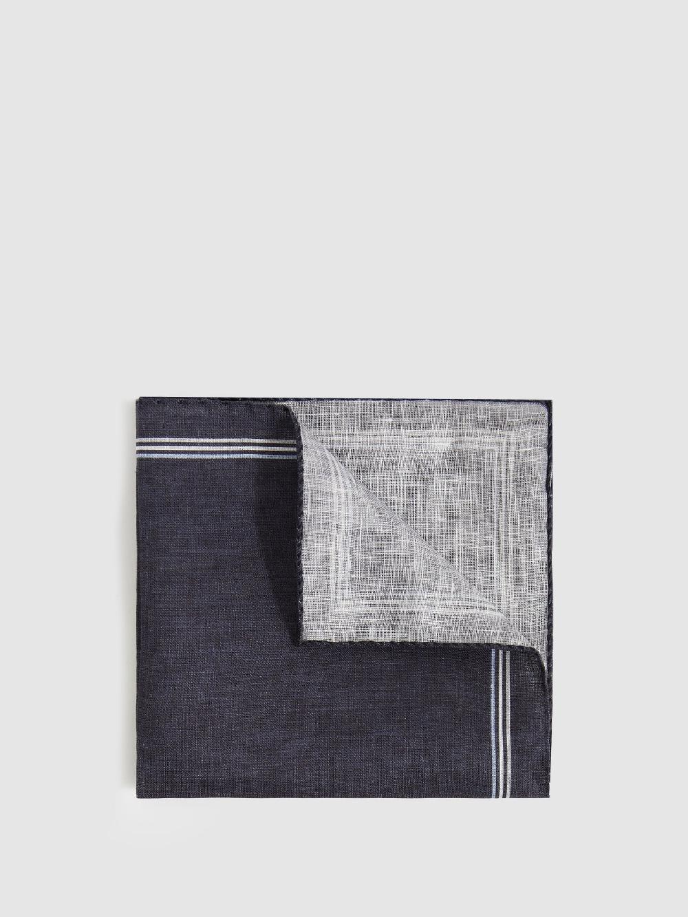Reiss Linen Pocket Square In Navy