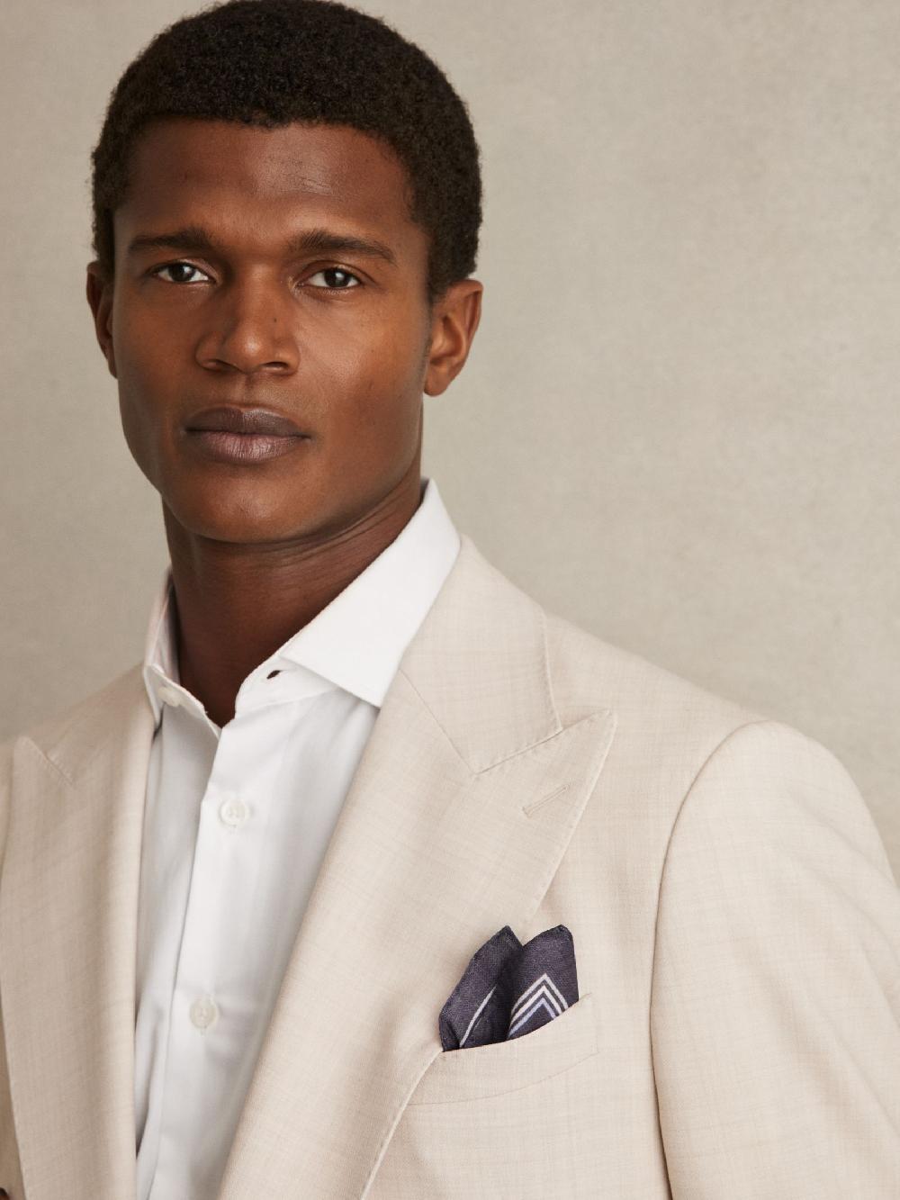 Reiss Linen Pocket Square In Navy