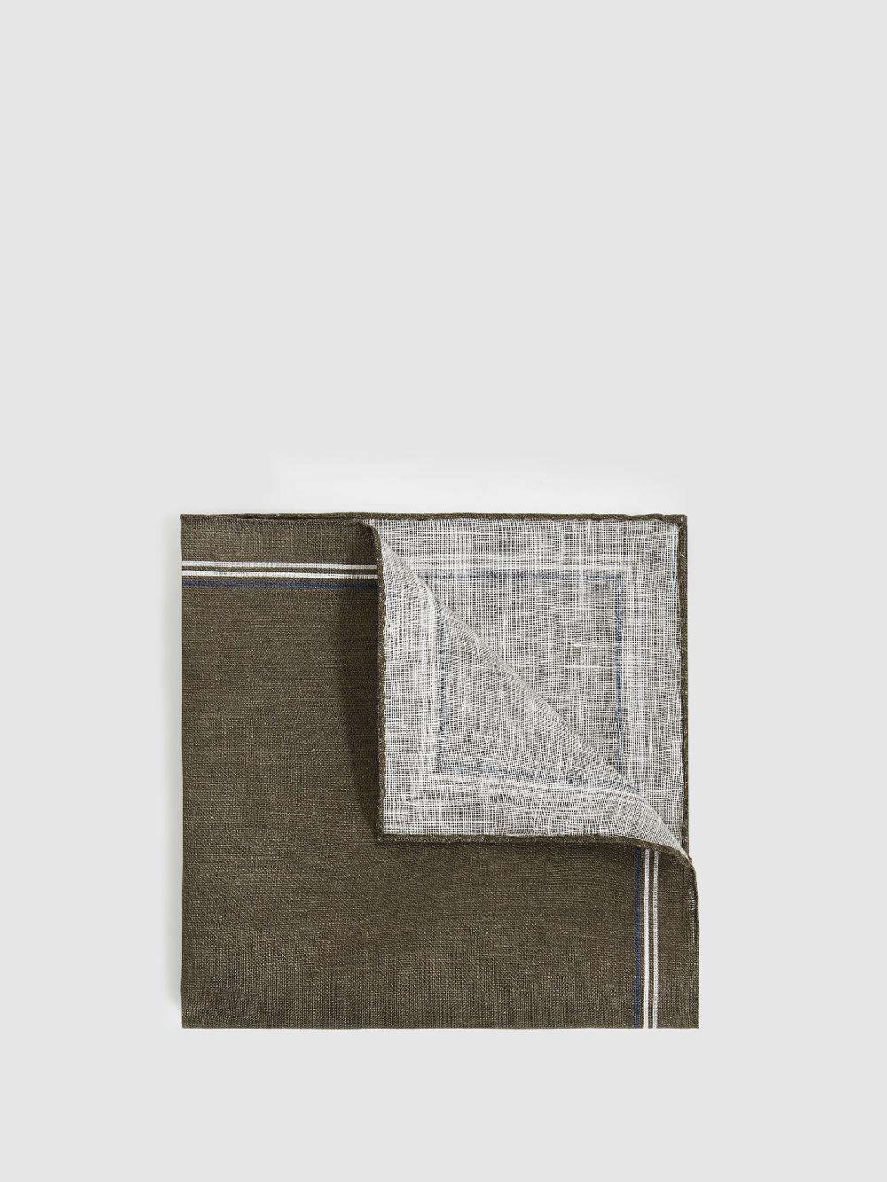 Reiss Linen Pocket Square In Olive