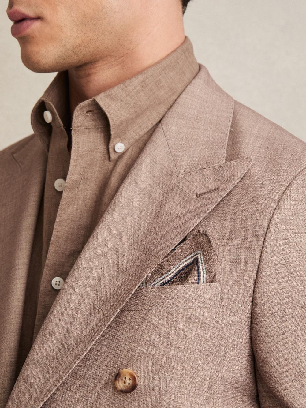 Reiss Linen Pocket Square In Soft Brown
