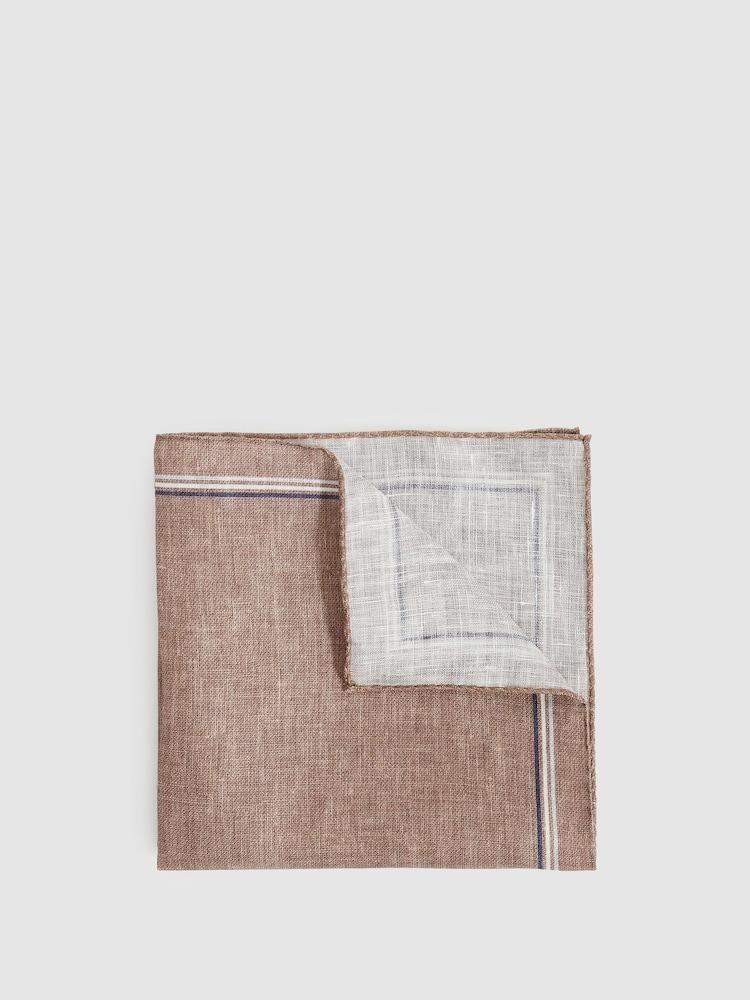 reiss Linen Pocket Square in Soft Brown