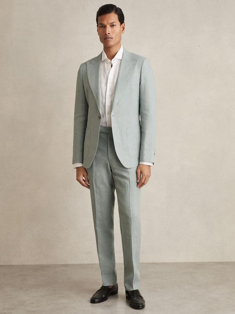 reiss Linen Slim-Fit Suit Trousers in Ocean Green