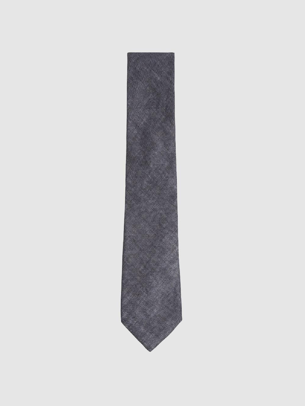 Reiss Linen Textured Tie In Navy