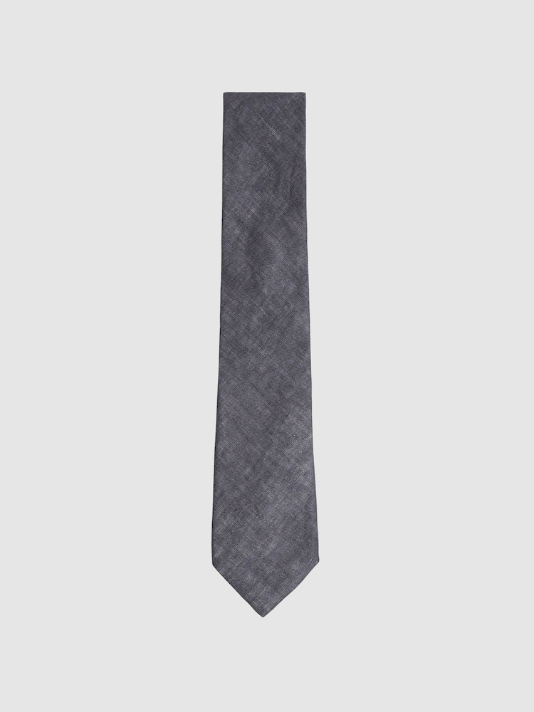reiss Linen Textured Tie in Navy