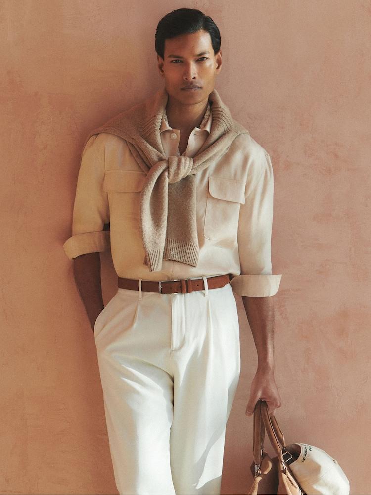 reiss Linen Twin-Pocket Overshirt in Stone