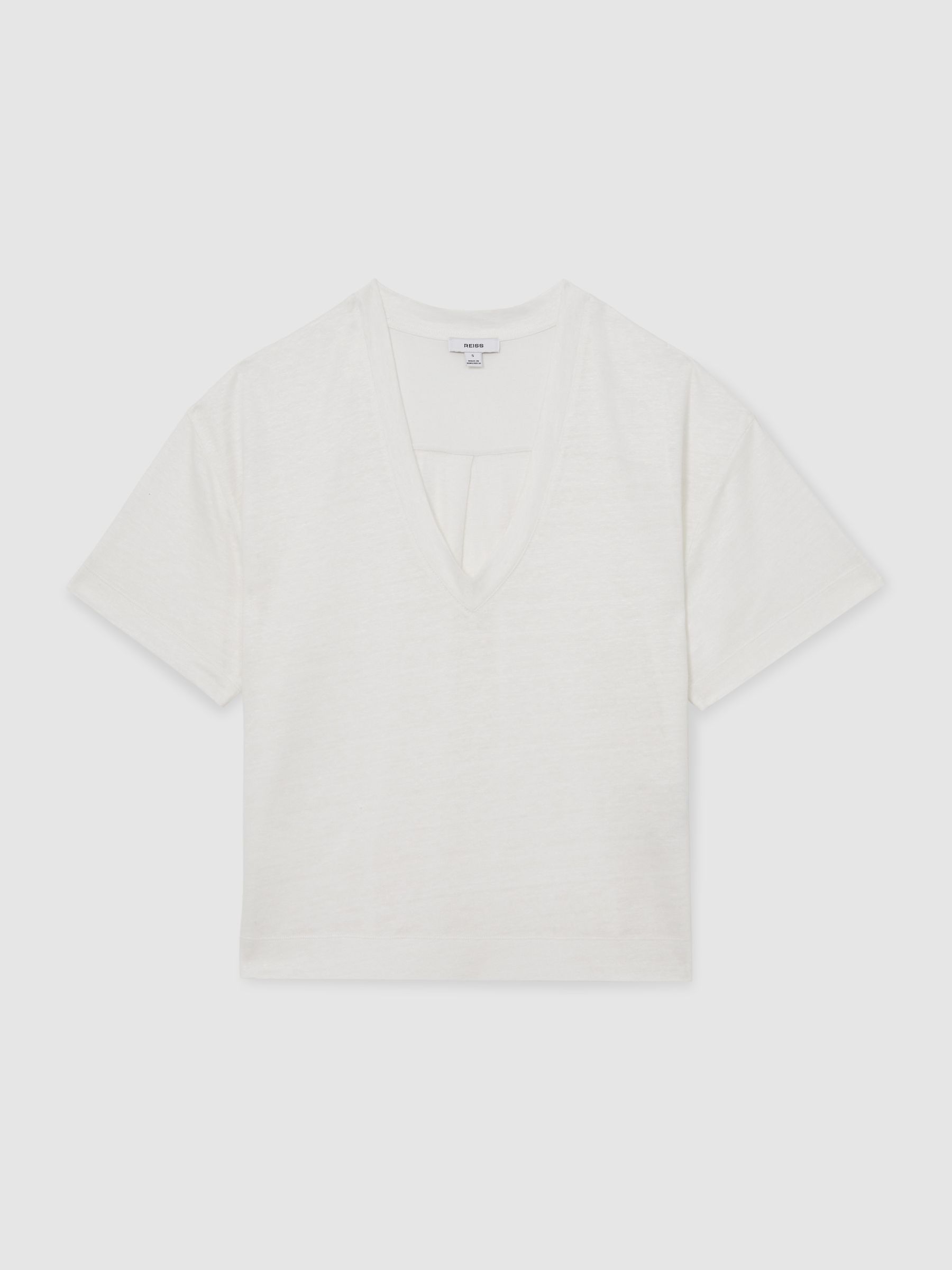 Reiss Linen V-Neck T-Shirt In White