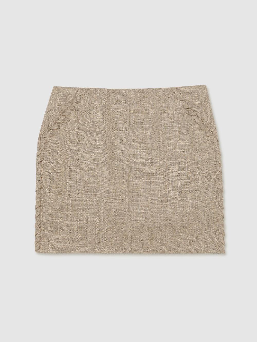 Reiss Linen Whipstitch Mini Skirt In Neutral