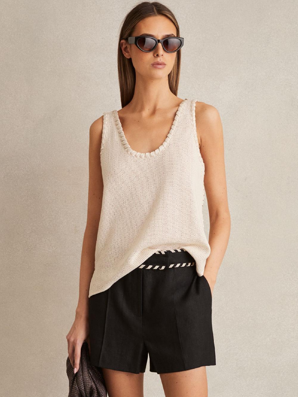 Reiss Linen Whipstitch Shorts In Black