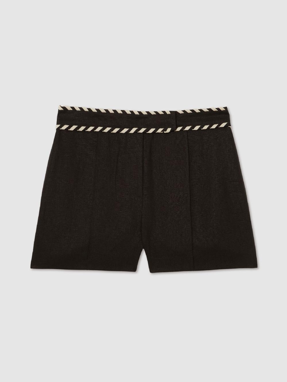 Reiss Linen Whipstitch Shorts In Black