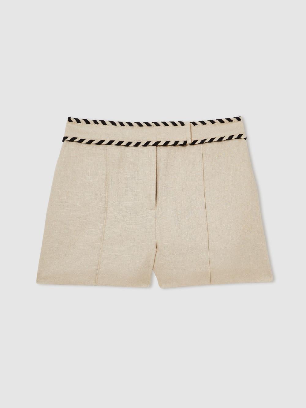 Reiss Linen Whipstitch Shorts In Neutral