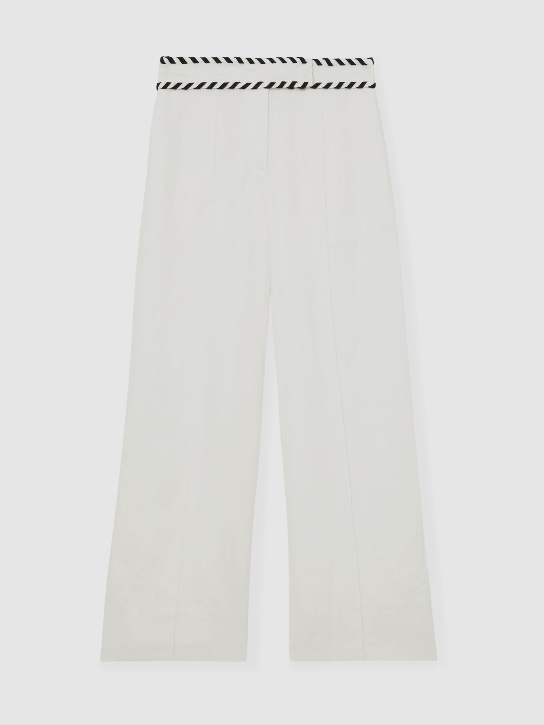 Reiss Linen Wide-Leg Whipstitch Trousers In White