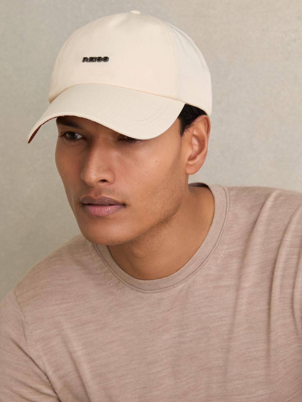 Reiss Logo Lettering Baseball Cap In Ecru