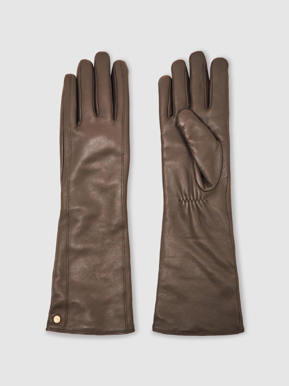 Reiss Long Leather Gloves In Taupe