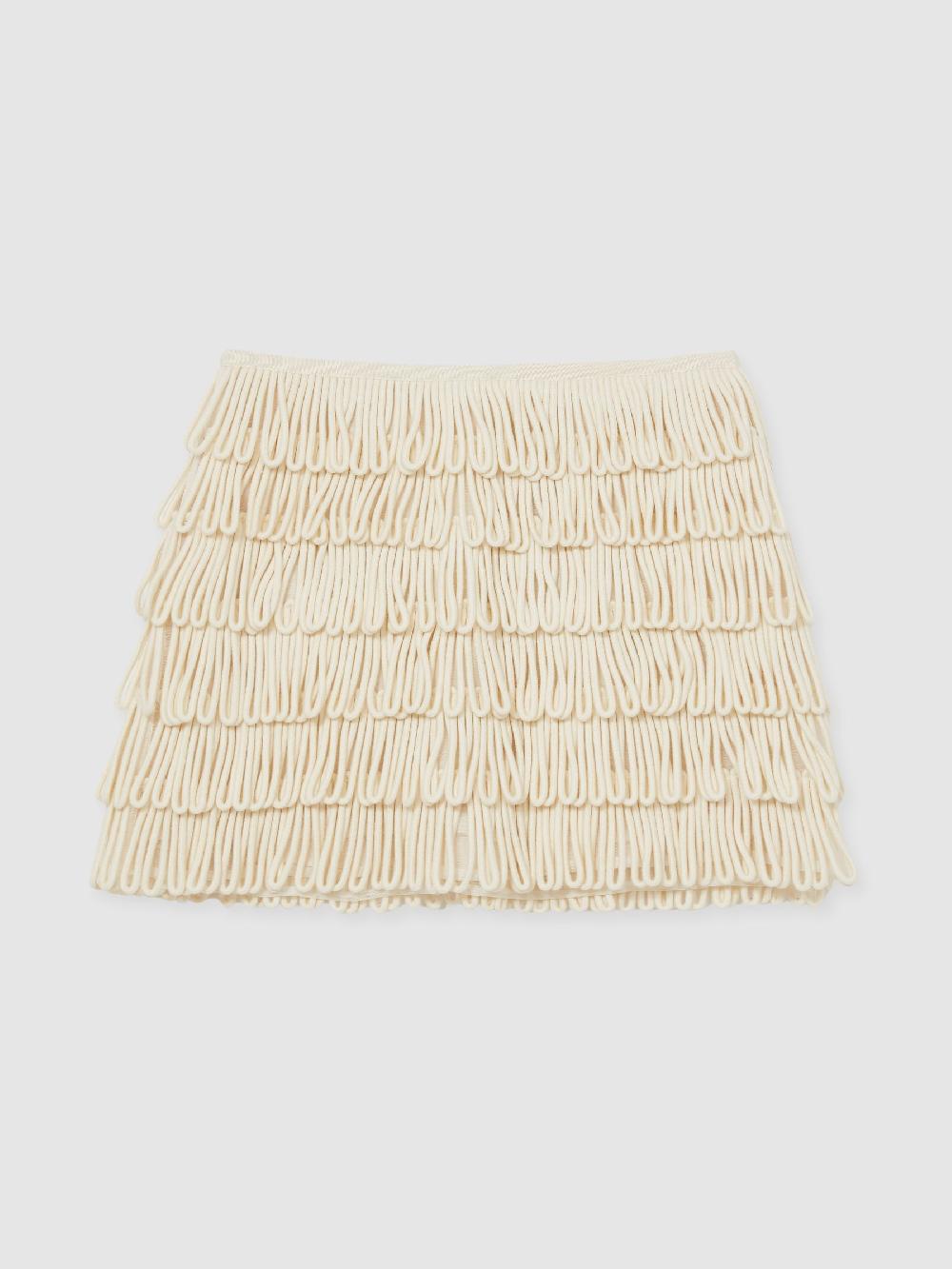 Reiss Loop-Stitch Fringe Mini Skirt In Ivory