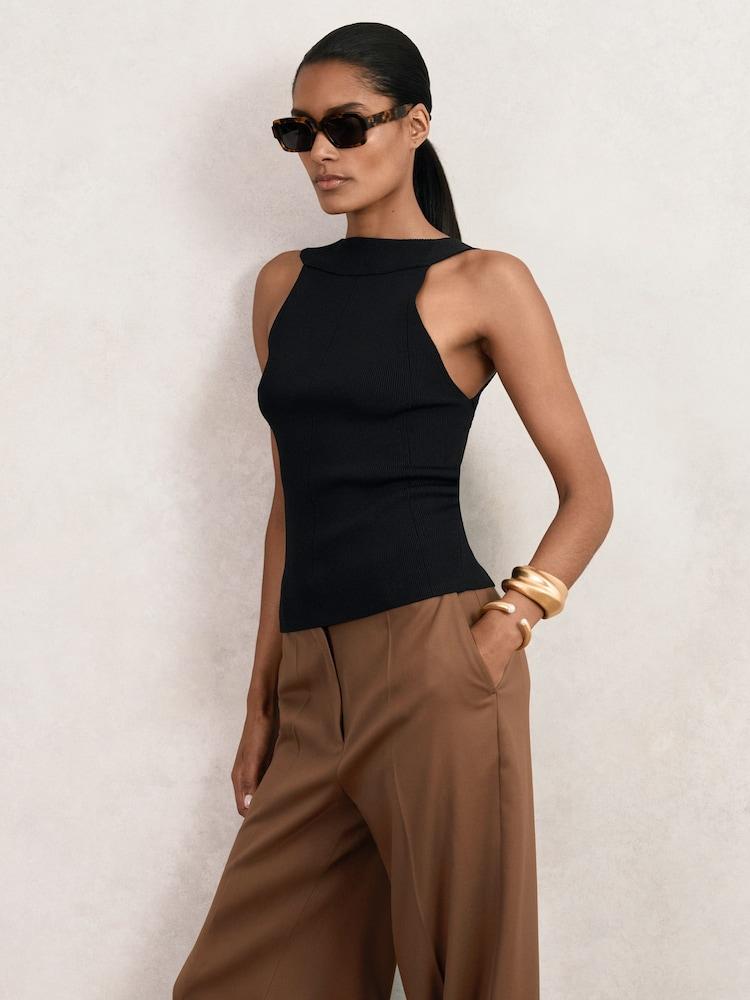 reiss Low-Back Rib-Knit Vest in Black