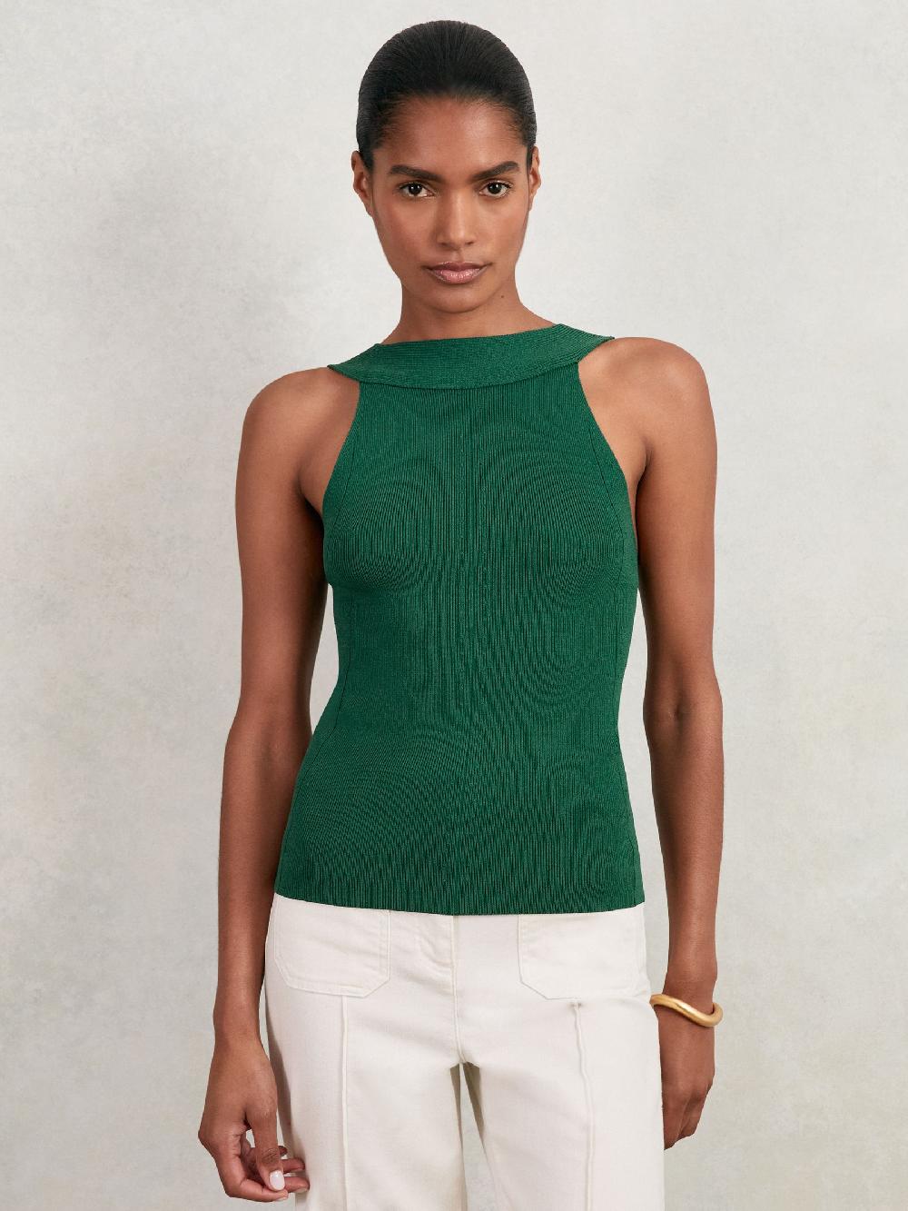 Reiss Low-Back Rib-Knit Vest In Green