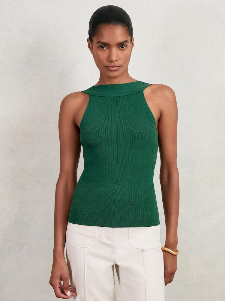 reiss Low-Back Rib-Knit Vest in Green