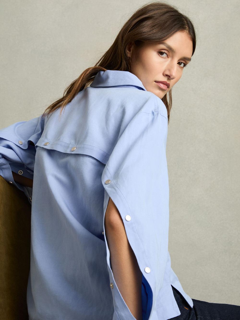 Reiss Lyocell-Blend Press-Stud Back Shirt In Blue