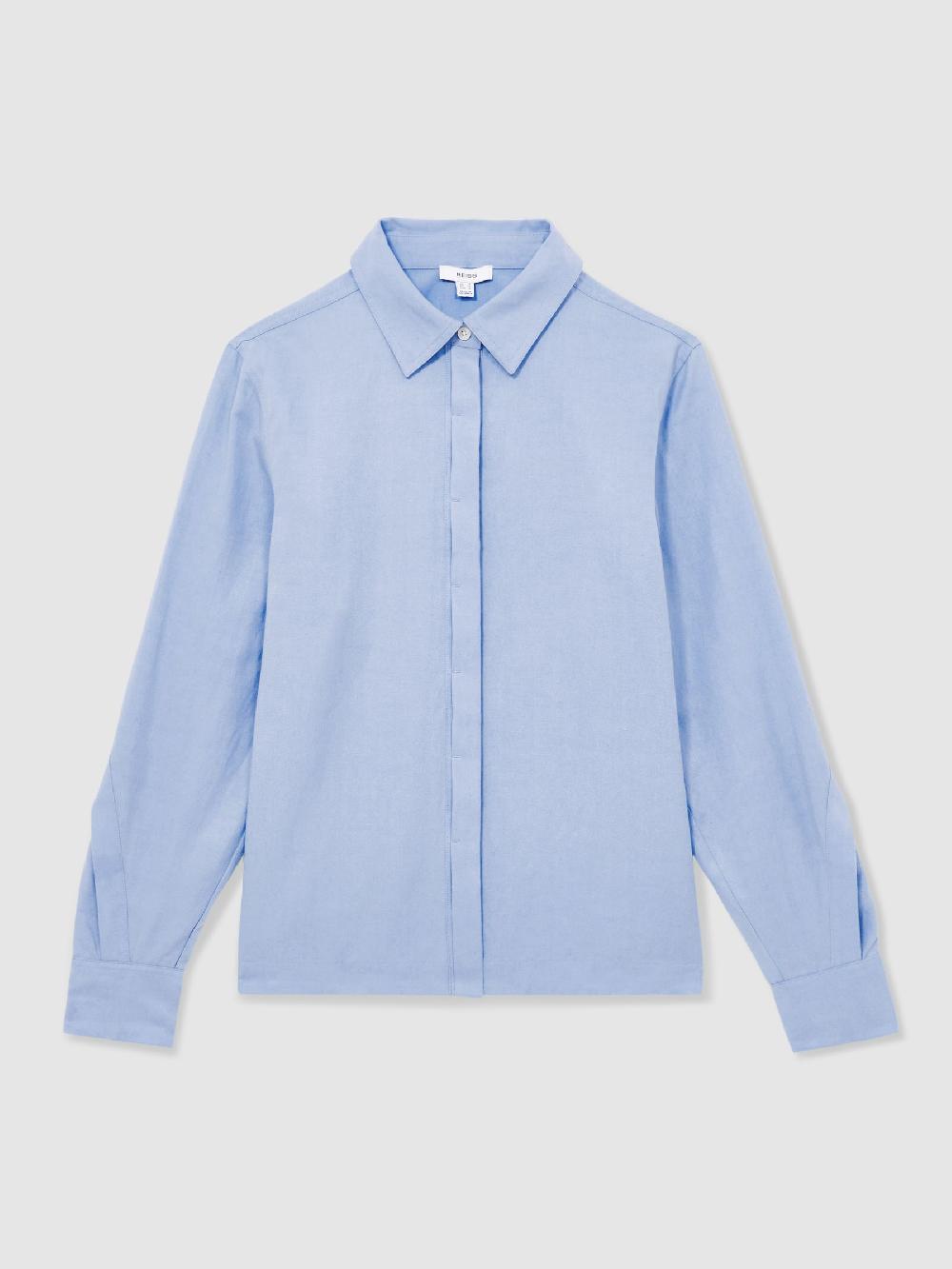 Reiss Lyocell-Blend Press-Stud Back Shirt In Blue
