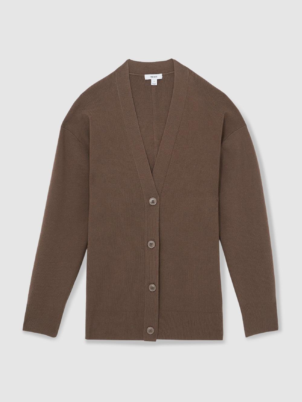 Reiss Lyocell Blend V-Neck Cardigan In Mink