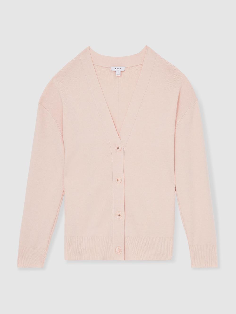 Reiss Lyocell Blend V-Neck Cardigan In Pink