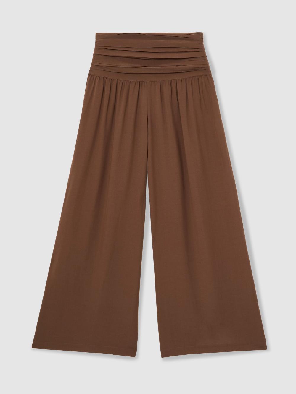 Reiss Lyocell Blend Wide Leg Trousers In Brown