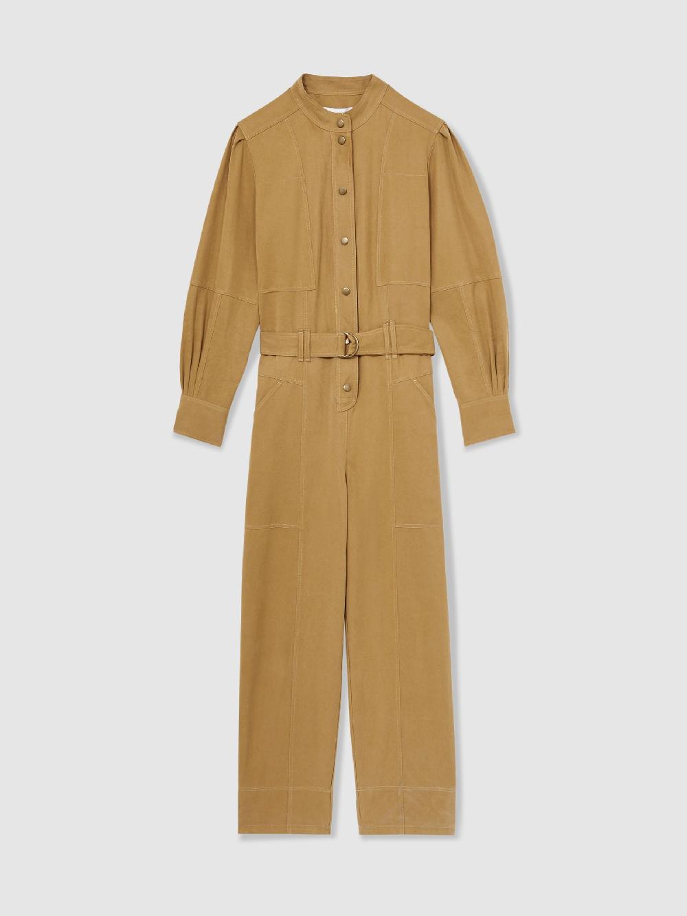 Reiss Lyocell-Cotton Wide-Leg Jumpsuit In Camel