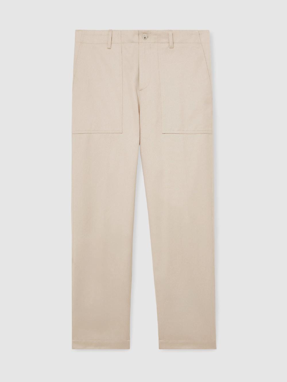 Reiss Lyocell Cotton Wide Utility Trousers In Ecru