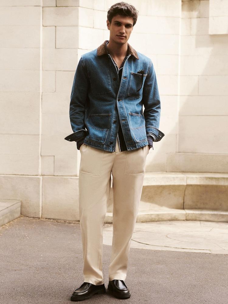 reiss Lyocell Cotton Wide Utility Trousers in Ecru