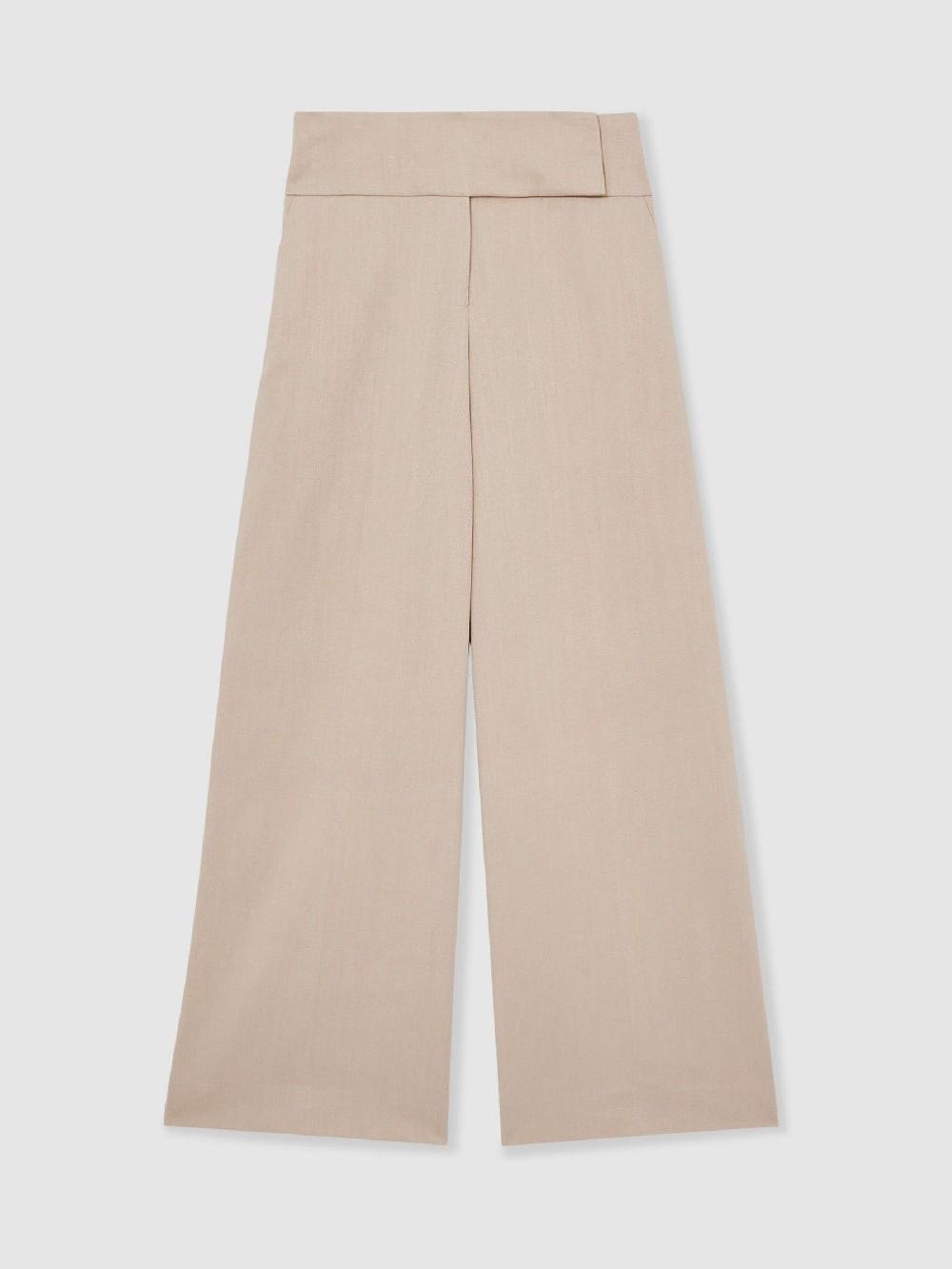 Reiss Lyocell-Linen Wide-Leg Trousers In Neutral
