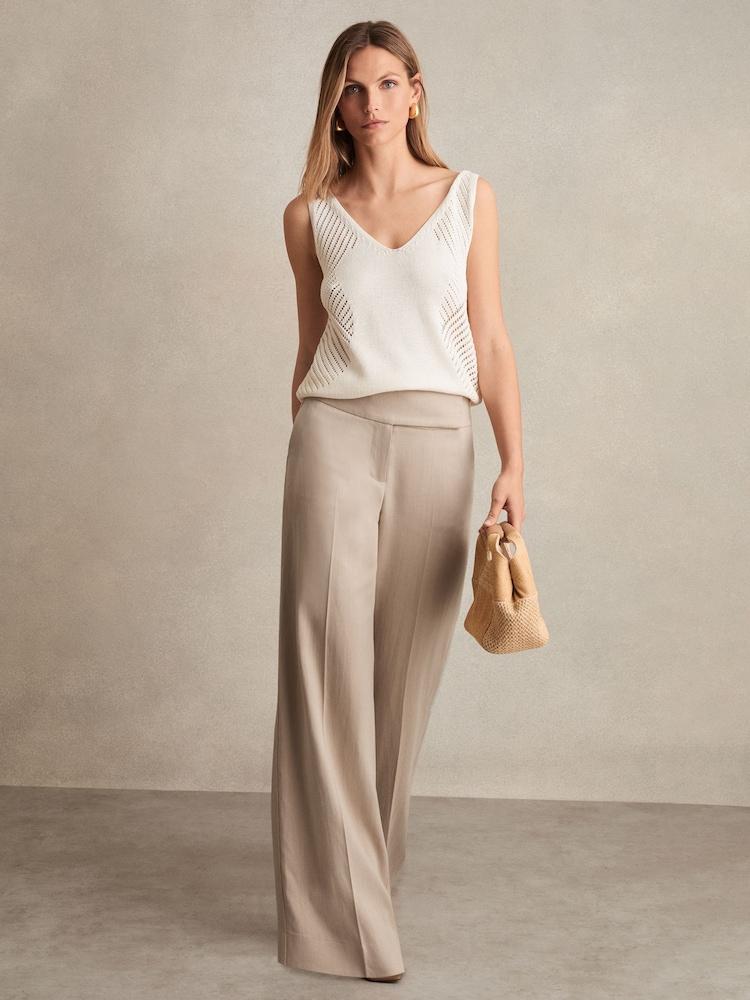 reiss Lyocell-Linen Wide-Leg Trousers in Neutral