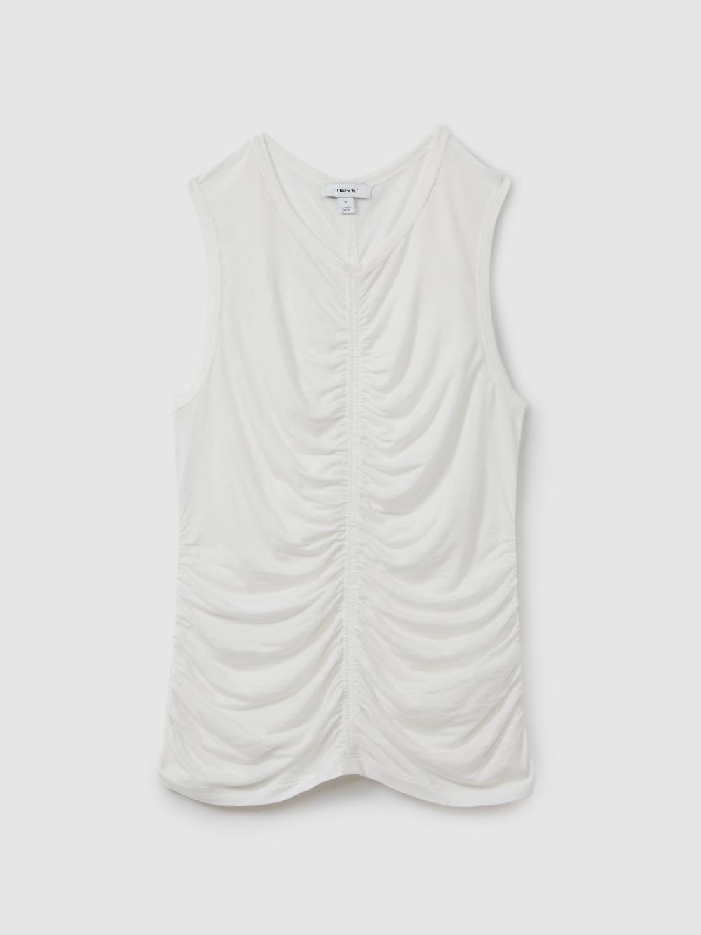 Reiss Lyocell-Wool Ruched Vest In Cream