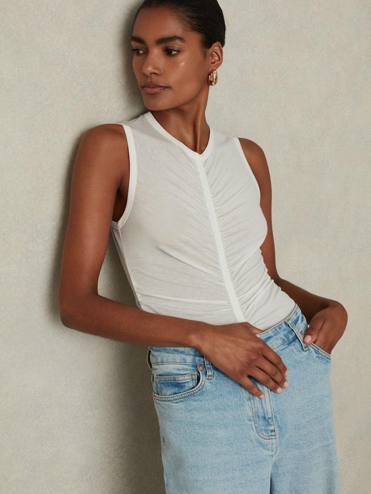 reiss Lyocell-Wool Ruched Vest in Cream