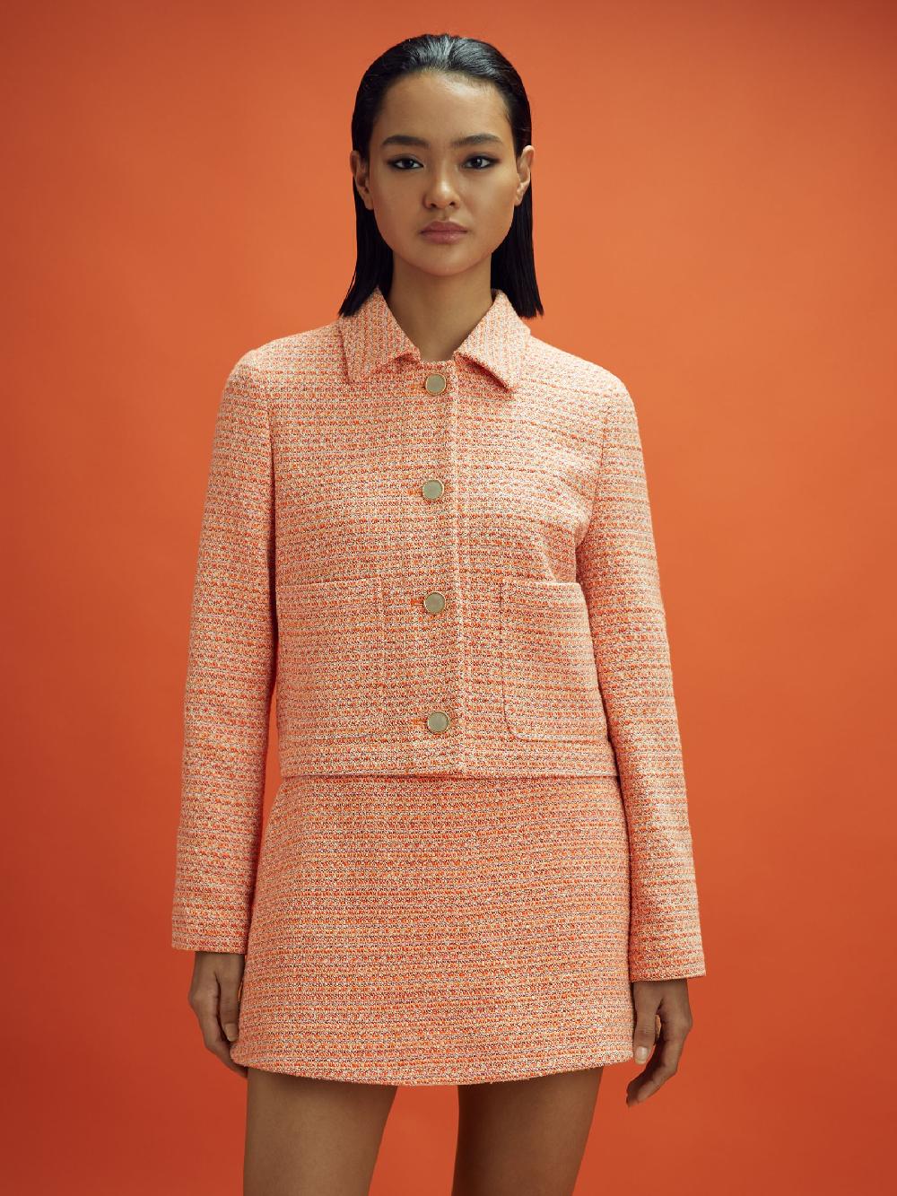 Reiss McLaren F1 Boucle Cropped Jacket In Papaya