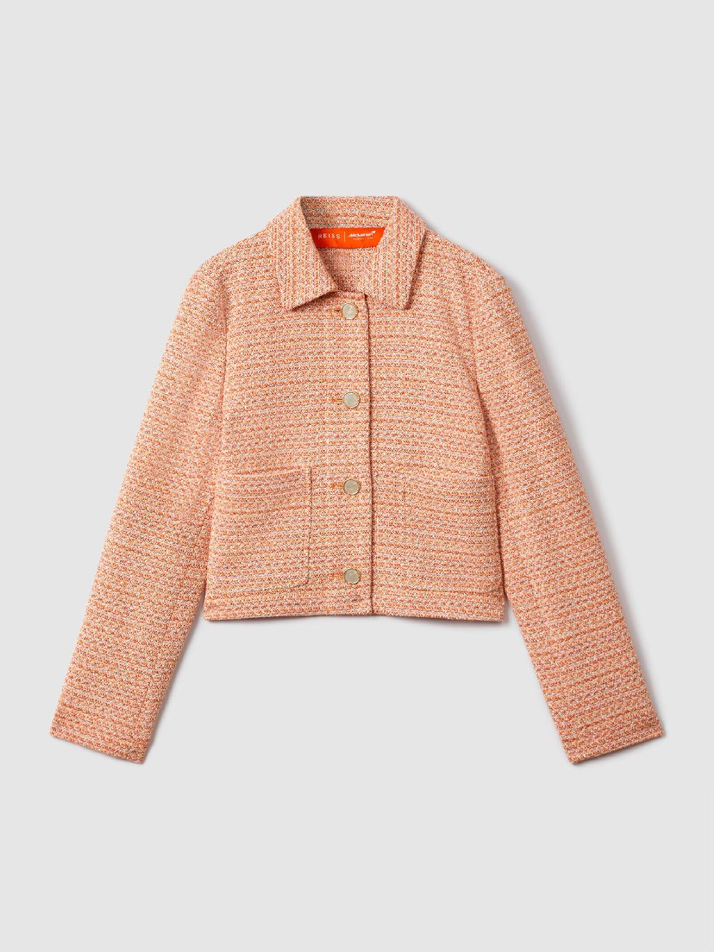Reiss McLaren F1 Boucle Cropped Jacket In Papaya