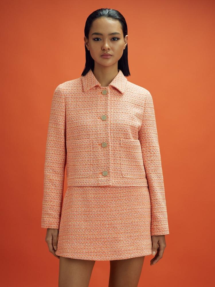 reiss McLaren F1 Boucle Cropped Jacket in Papaya