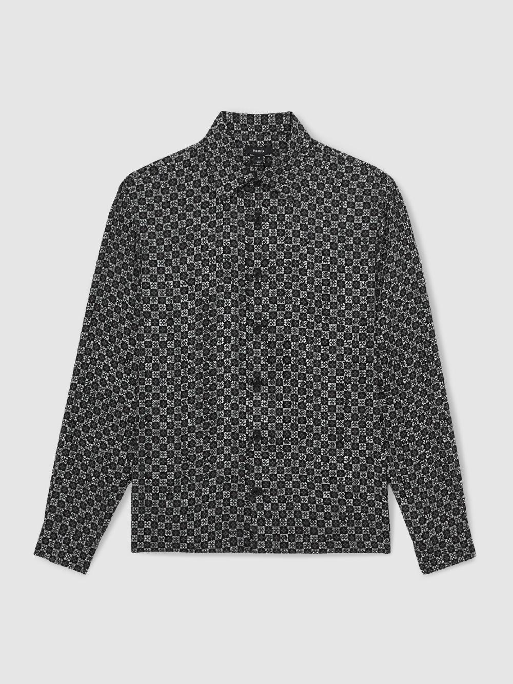 Reiss Medallion-Print Regular-Fit Shirt In Black
