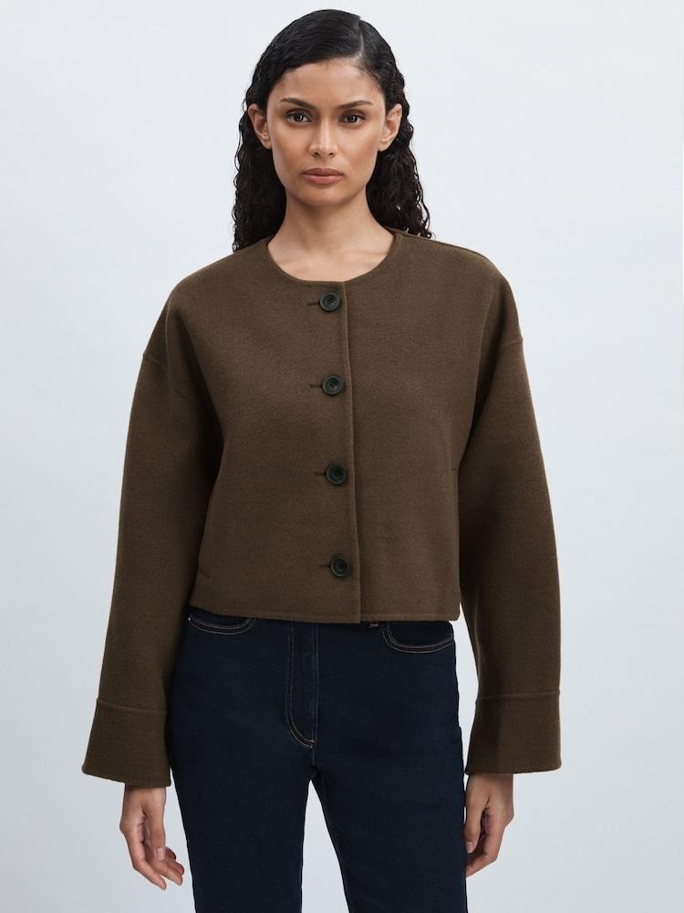reiss Meotine Wool-Blend Cropped Jacket in Brown