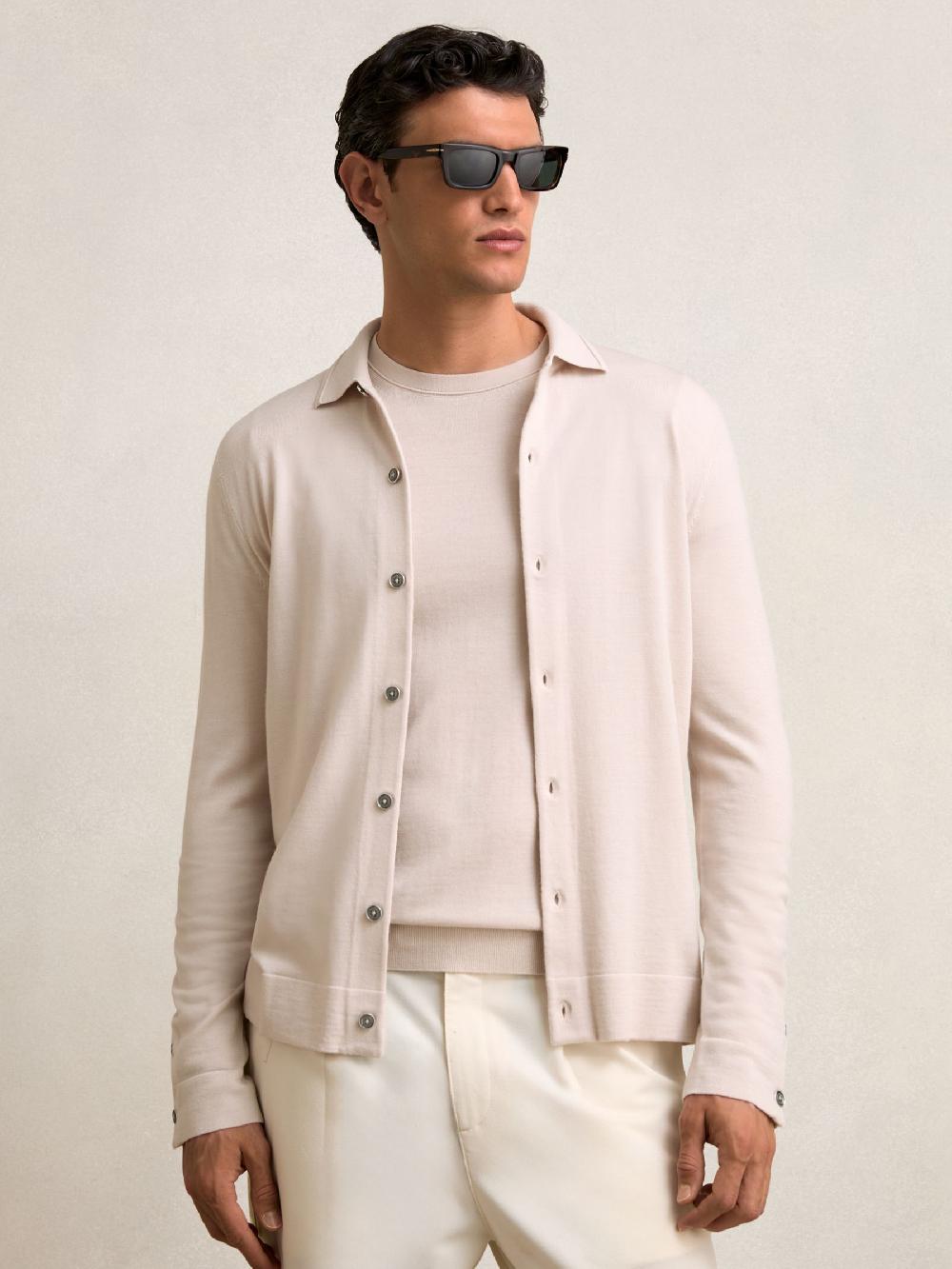 Reiss Merino Wool Button-Through Cardigan In Beige
