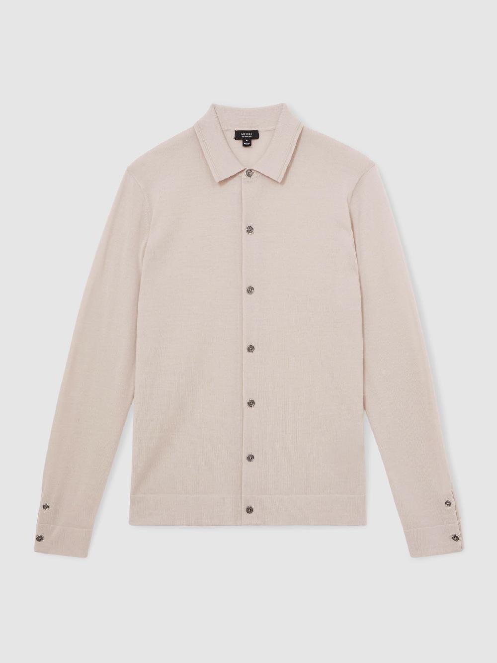 Reiss Merino Wool Button-Through Cardigan In Beige