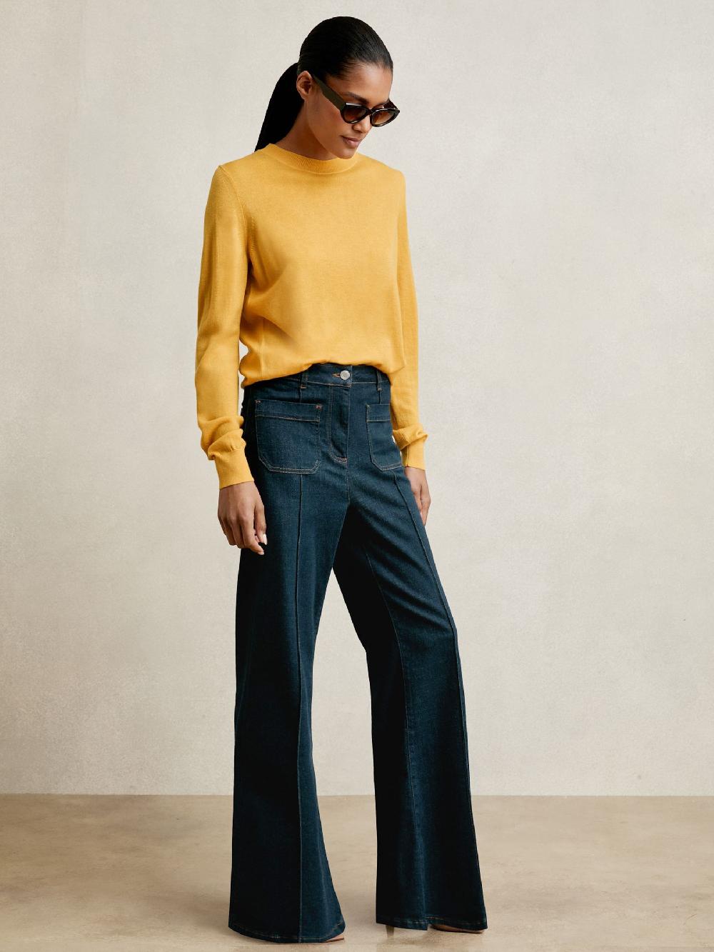 Reiss Merino Wool Crew-Neck Jumper In Yellow