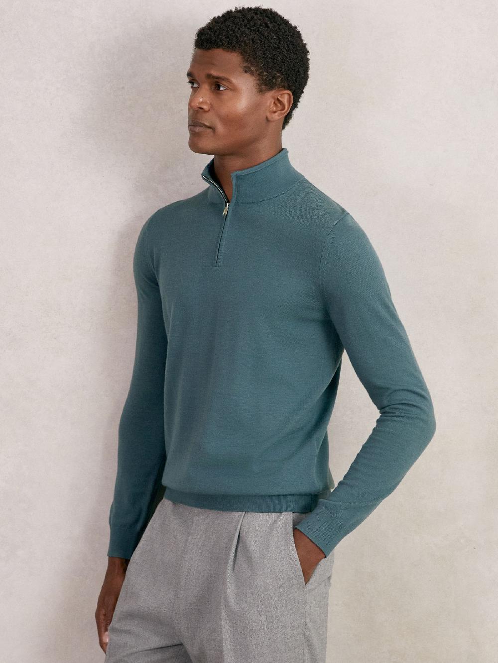 Reiss Merino Wool Half-Zip Jumper In Orion Blue