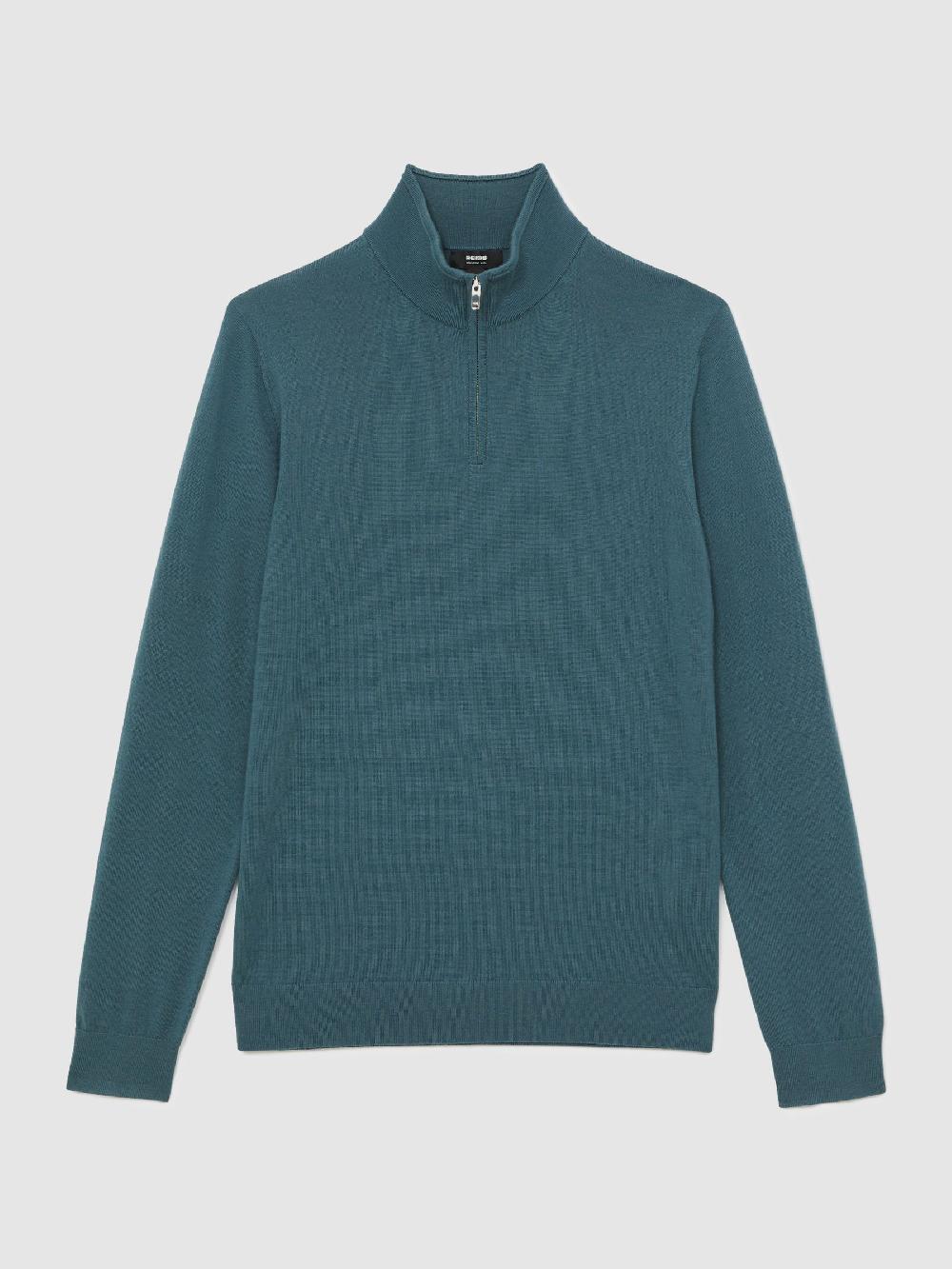 Reiss Merino Wool Half-Zip Jumper In Orion Blue