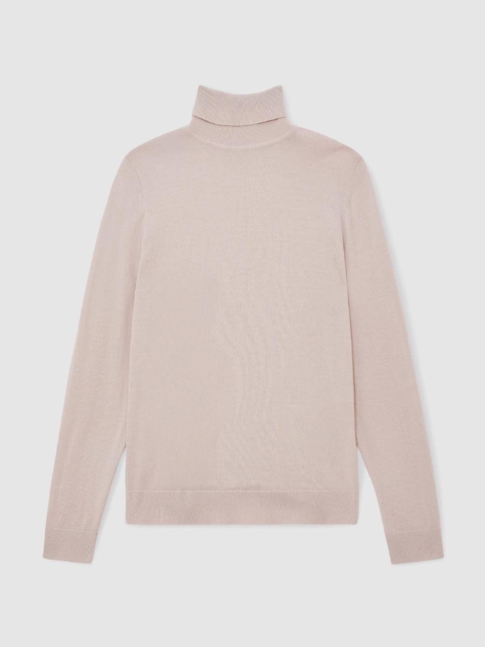 Reiss Merino Wool Roll-Neck Jumper In Beige