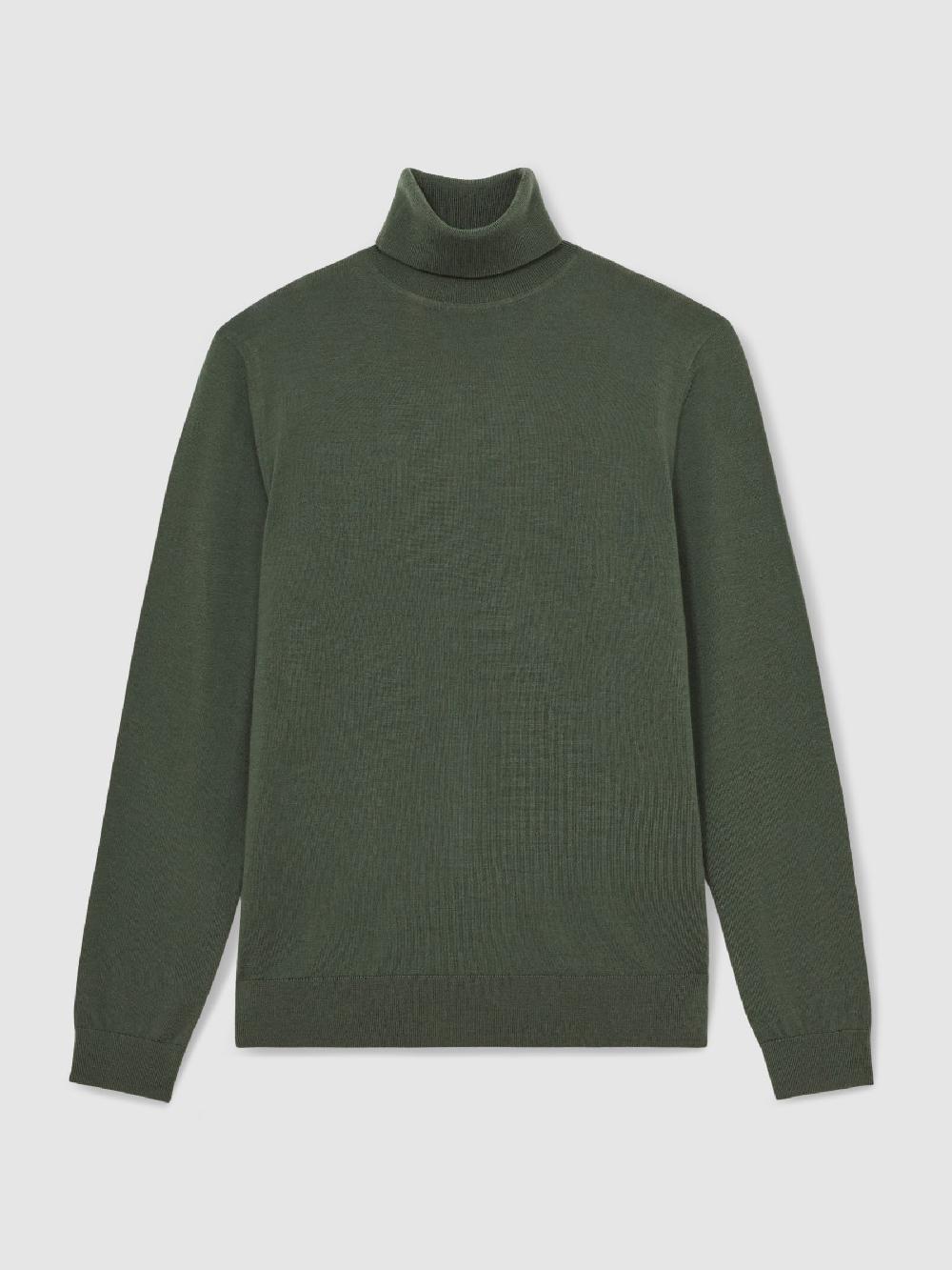 Reiss Merino Wool Roll-Neck Jumper In Kale Green