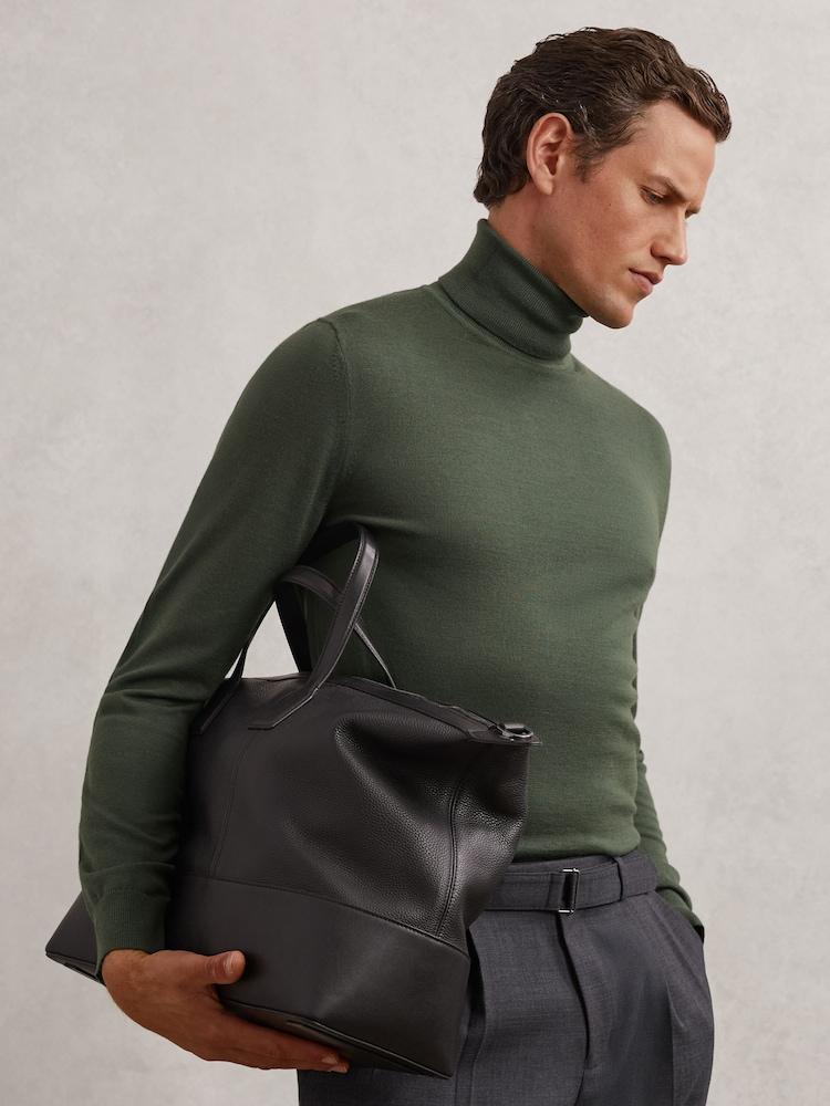 reiss Merino Wool Roll-Neck Jumper in Kale Green