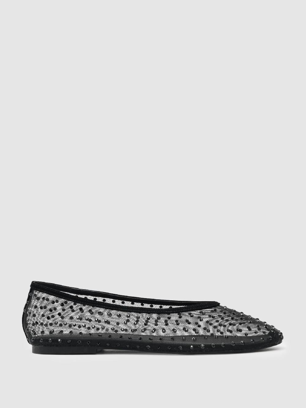 Reiss Mesh Embellished Ballet Flats In Black